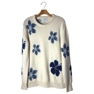 Harden Sweater Women Medium Ivory Blue Floral Cashmere USA‎ Made Luxury Knit